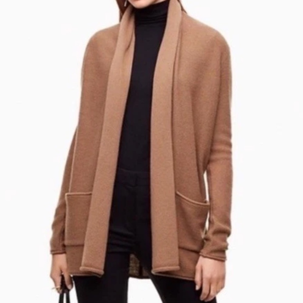 Aritzia Babaton Beekman Wool Cashmere Open Front Cardigan Sweater Tan Brown XS